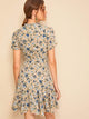 Frill Neck Button Up Flounce Hem Floral Tea Dress