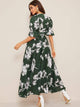 Empire Waist Button Detail Flounce Sleeve Floral Dress