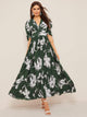 Empire Waist Button Detail Flounce Sleeve Floral Dress