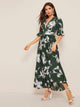 Empire Waist Button Detail Flounce Sleeve Floral Dress