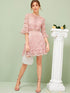 Flounce Sleeve Lace Overlay Fit and Flare Dress