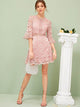 Flounce Sleeve Lace Overlay Fit and Flare Dress