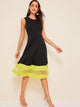 60s Mesh Insert Striped Detail Fit & Flare Dress