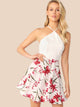 Crisscross Knot Backless Floral Combo Halter Dress