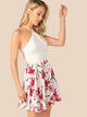 Crisscross Knot Backless Floral Combo Halter Dress