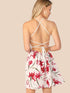 Crisscross Knot Backless Floral Combo Halter Dress