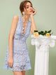 Plunging Neck Open Back Guipure Lace Overlay Dress