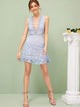 Plunging Neck Open Back Guipure Lace Overlay Dress