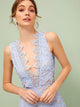 Plunging Neck Open Back Guipure Lace Overlay Dress