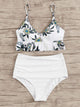 Random Tropical Ruffle Top With Ruched High Waist Bikini