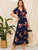 Lace Insert Ruffle Hem Floral Maxi Shirt Dress