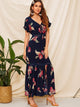 Lace Insert Ruffle Hem Floral Maxi Shirt Dress