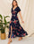 Lace Insert Ruffle Hem Floral Maxi Shirt Dress