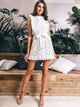 Ruffle Trim Self Belted Guipure Lace Dress