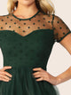 Sheer Shoulder Mesh Overlay Flare Dress