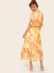 Surplice Wrap Botanical Print Belted Dress