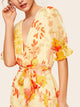 Surplice Wrap Botanical Print Belted Dress