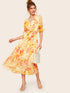 Surplice Wrap Botanical Print Belted Dress