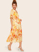 Surplice Wrap Botanical Print Belted Dress
