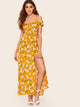 Off The Shoulder Floral Print Cut Out Dress
