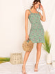 Floral Print Frill Trim Shirred Ruffle Hem Dress