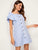 Striped Button Front Butterfly Sleeve Dress