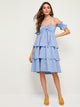 Layered Ruffle Hem Shirred Halter Dress
