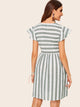 Square Neck Flutter Sleeve Striped Dress