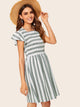 Square Neck Flutter Sleeve Striped Dress