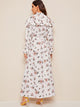Floral Print Ruffle Trim Self Belted Shirt Dress