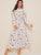 Floral Print Ruffle Trim Self Belted Shirt Dress
