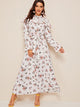 Floral Print Ruffle Trim Self Belted Shirt Dress