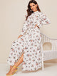 Floral Print Ruffle Trim Self Belted Shirt Dress