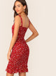 Frill Trim Pep Hem Shirred Ditsy Floral Sundress