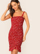 Frill Trim Pep Hem Shirred Ditsy Floral Sundress
