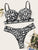 Letter Tape Underwire Top With Cut-out Bikini Set