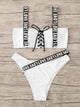 Plus Letter Tape Lace-up Top With High Leg Bikini