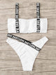 Plus Letter Tape Lace-up Top With High Leg Bikini