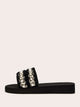 Faux Pearl Decor Tweed Flat Sliders