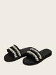 Faux Pearl Decor Tweed Flat Sliders