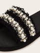 Faux Pearl Decor Tweed Flat Sliders