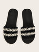 Faux Pearl Decor Tweed Flat Sliders