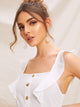 Ruffle Trim Button Front Fit & Flare Dress
