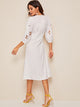 Laser Cut Lantern Sleeve Wide Waistband Dress