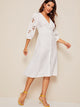 Laser Cut Lantern Sleeve Wide Waistband Dress