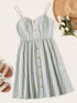 Button Front Striped Slip Dress