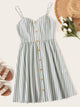 Button Front Striped Slip Dress