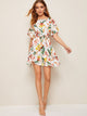 Floral Print Ruffle Hem Belted Dress