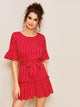 Ruffle Hem Self Tie Striped Dress