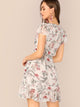 Ruffle Trim Floral Print Wrap Dress